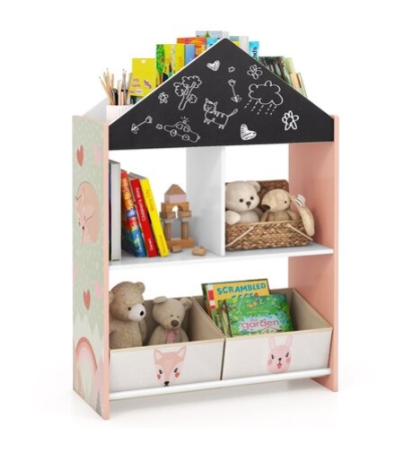 Детска дървена етажерка за книжки и играчки, 3в1, Costway