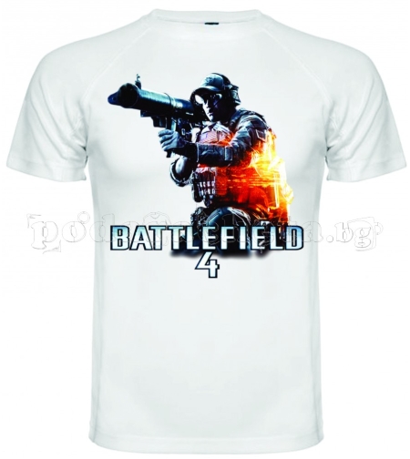 Бяла мъжка тениска - Геймърска Battlefield 4