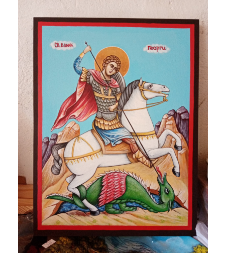 Ръчно рисувана икона - Свети Георги - 30х40см.