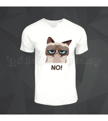 Бяла мъжка тениска - Grumpy Cat 1