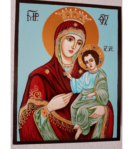 Ръчно рисувана икона Иверска Богородица - 18х22см.