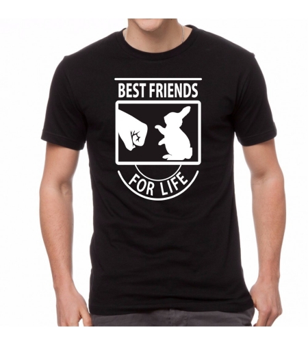 Черна мъжка тениска - Best Friends For Life - Зайче