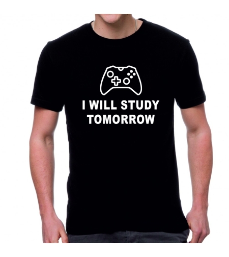 Черна мъжка тениска - I will study tomorrow