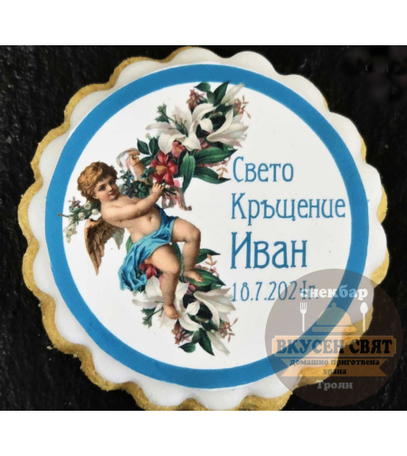 Бисквитка с принт Ангелче с цветя