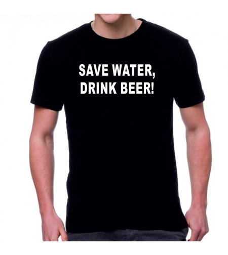 Черна мъжка тениска - Save water, drink beer
