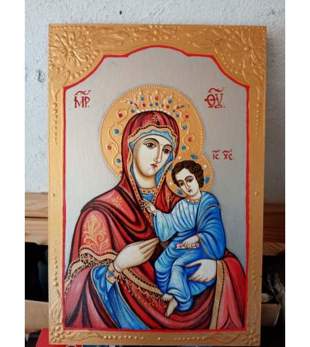 Ръчно рисувана икона Иверска Богородица - 20х30см.
