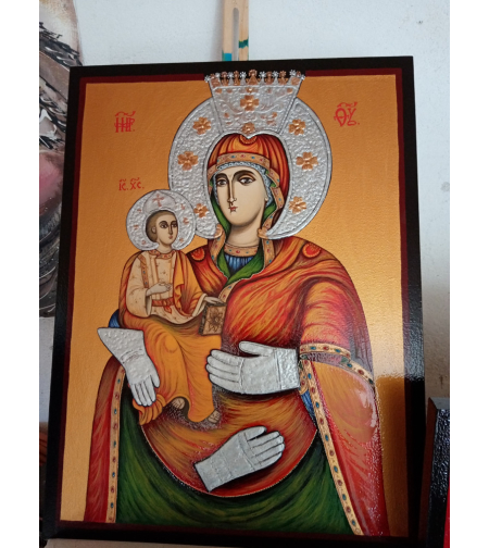 Ръчно рисувана икона Богородица Труеручица от троянският манастир - 30х40см.