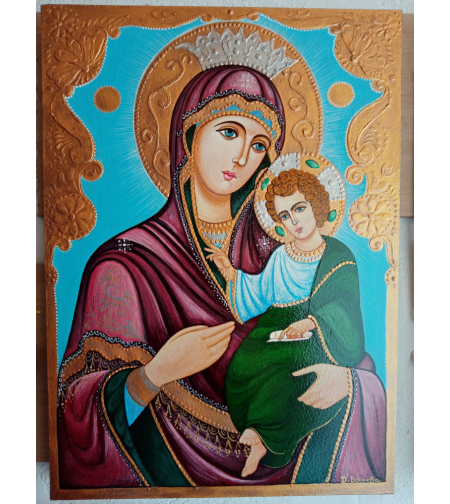 Ръчно рисувана икона Иверска Богородица - 25х35см.