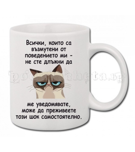 Бяла керамична чаша - Grumpy Cat 1