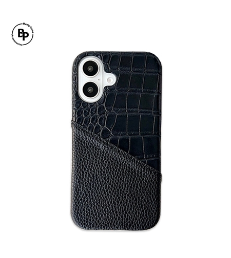 Кожен Гръб Croco Leather iPhone 16 Black