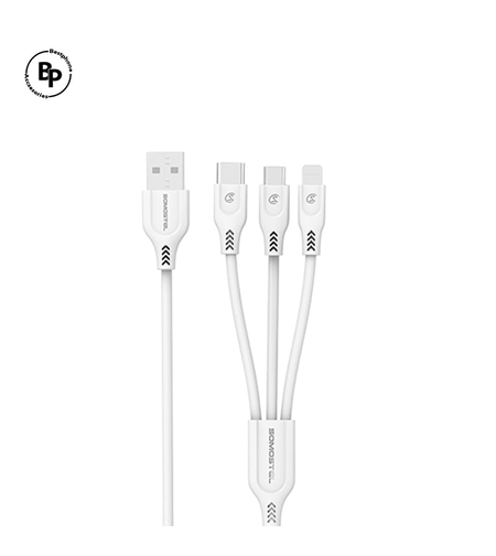 Кабел Somostel SMS-BT08 с троен накрайник за зараждана и прех
върляне на данни White