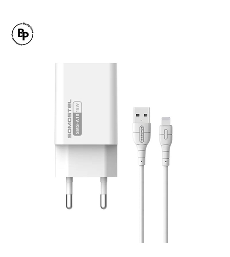 Зарядно Somostel SMS-A18 QC3.0, USB - Lightning (18W) White