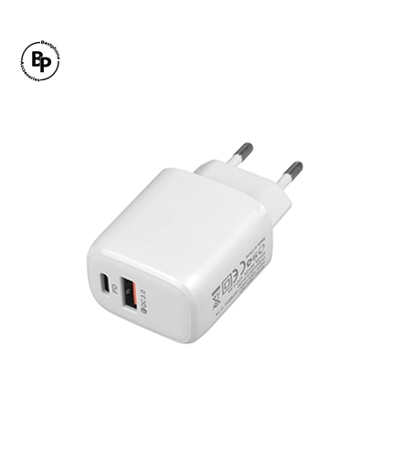 Зарядно Somostel SMS-Q01, Двойно гнездо - QC.3, USB - Lightning (20W) White