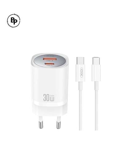 Зарядно XO CE21 PD, Type-C - Type-C Кабел (30W) White