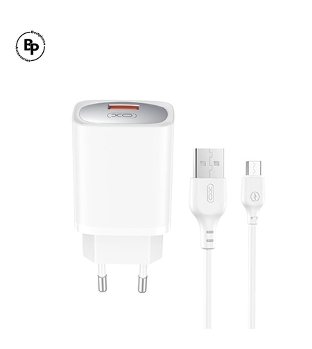 Зарядно XO CE19 QC ,Кабел Usb - Micro (18W) White
