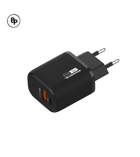 Зарядно Somostel SMS-Q01, Двойно гнездо - QC.3, USB - Lightning (20W) Black