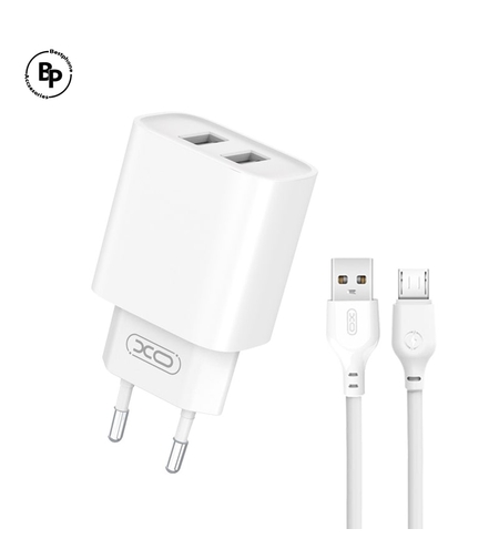 Зарядно XO CE02C, Двойни USB гнезда, USB - Micro (10.5W) (2.1A) White