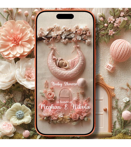 Elegant Pink 3D Baby Shower Video Invitation – Unique Luxury Baby Shower Invite