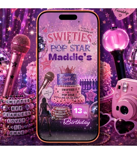 Swiftie Video Invitation, Pop Star 13th Birthday Invitation Mobile, Animated Birthday Invite Digital, Teen Girl Pop Star Party