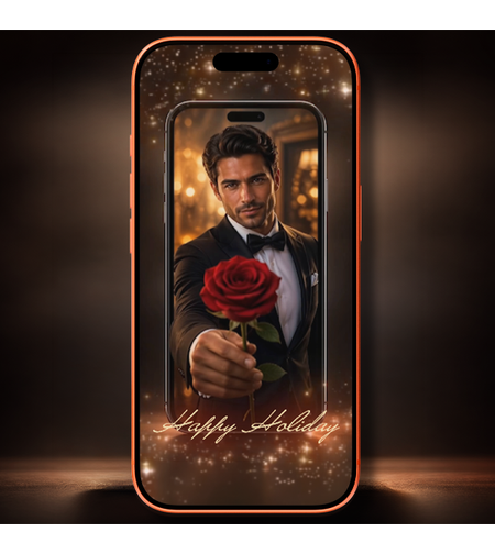 Elegant 3D Digital Happy Holiday Card – Sophisticated Gentleman with Rose Video
