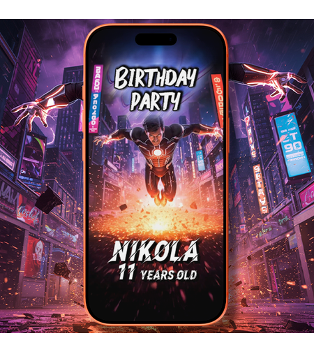 Comics Superhero Digital Video Birthday Invitation for Kids – Custom Animated Superhero Party E-Invite