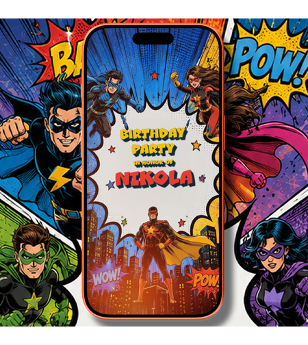 Comic Book Birthday Video Invitation | Personalized Cartoon Digital Party Invite