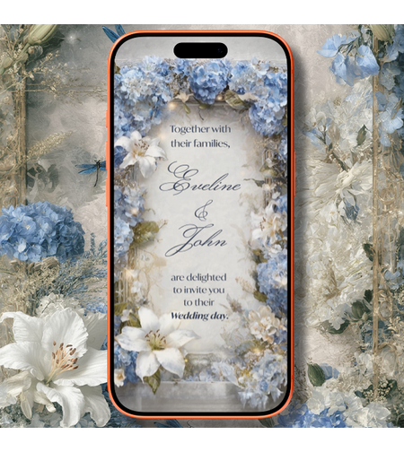Elegant Blue Floral Wedding Video Invitation – Personalized Digital Wedding Invite