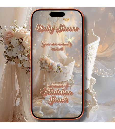 Elegant White Baby Crib Digital Video Invitation for Baby Shower