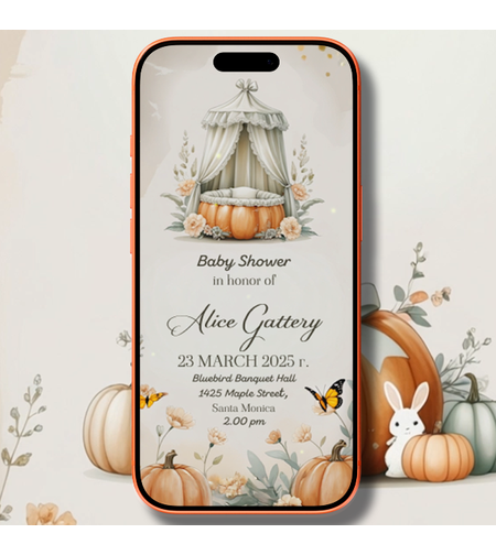 Fairytale Baby Shower Invitation with Pumpkin Carriage Crib – Romantic Hand-Drawn Design