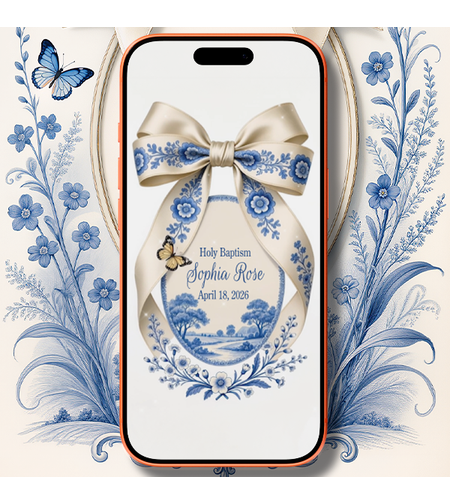 Elegant Baptism Digital Video Invitation-Design with Delicate Illustrations and Fine Art Details