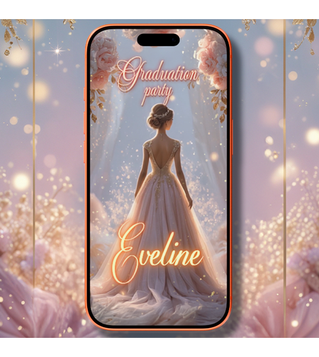 Elegant Pink Floral Graduation Video Invitation with Glitter – Perfect Digital Invite for Prom