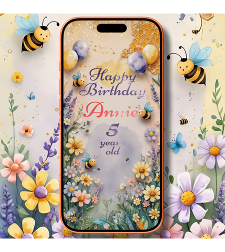 Cute Bee Birthday Video Invitation with Balloons – Digital & Customizable