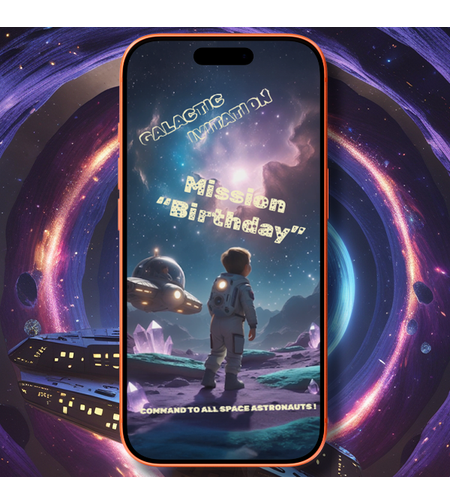 Space Birthday Digital Video Invitation for Boy | Galaxy Theme Kids Party Invite