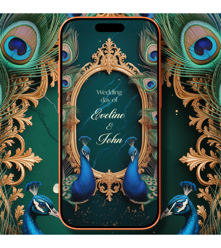 Luxury Peacock Wedding Video Invitation – Elegant Royal Blue & Gold Digital Wedding Invite