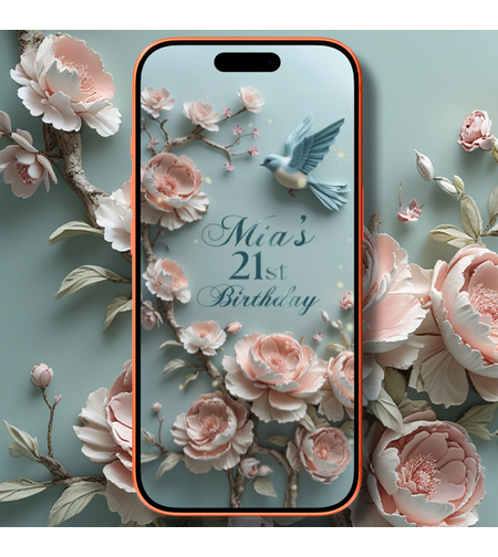 21st Birthday Video Invitation | Personalized Elegant Floral Digital Invite