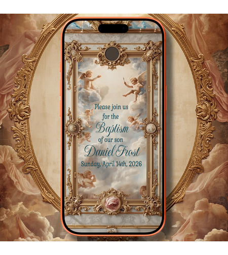 Elegant Digital Baptism Video Invitation in Fresco Style – Premium Christening Video Invite Template