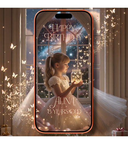 Magical Butterfly Theme Digital Invite with Beautiful Little Princess Girl