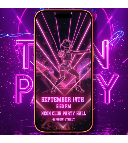 Glow Party Birthday Video Invitation | Personalized Neon Digital Invite