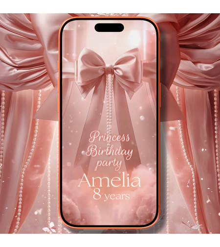 Pink Bow Princess Birthday Video Invitation for Girls | Personalized Digital Party Invite