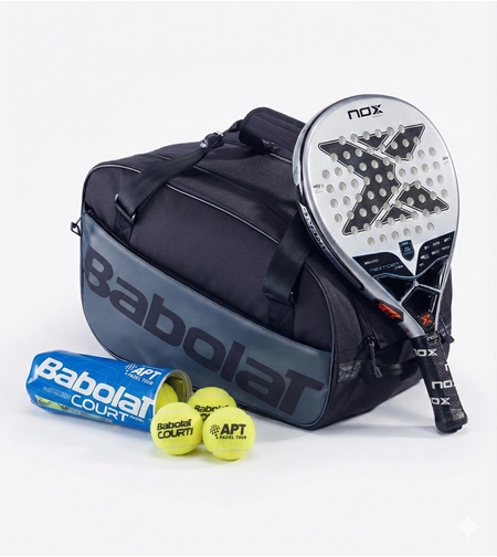Комплект сак EVO COURT S BLACK + NOX Next Gen Pro Hybrid 3K + топки ACE PADEL