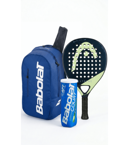 Комплект раница  COURT BACKPACK LITE BLUE 2025 + Head Evo Extreme 25 + топки COURT PADEL X3