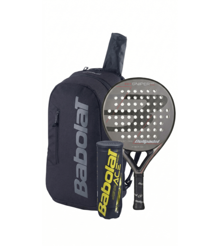 Комплект раница COURT BACKPACK LITE BLACK + Bullpadel Sniper 2.0 Control + топки ACE PADEL