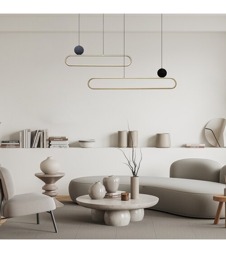 Модерен висящ LED полилей 48W – черно и златно, топла светлина 3000K