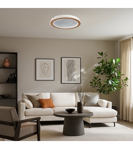 Модерен LED плафон 24W,матирано златен метал и акрил, димируем с дистанционно управление