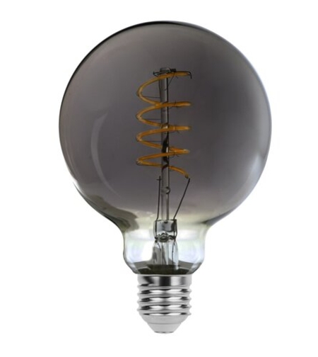 LED филаментна крушка G95, 5W, E27, 1800K, топло бяло, стъкло с димен цвят