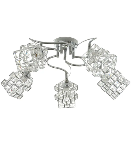 Елегантен хромиран полилей от метал и кристал – 5xE27