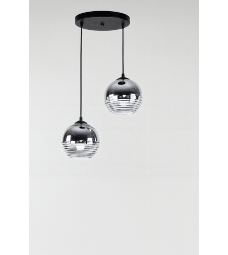 Висящ полилей с два стъклени абажура – черен корпус и хромирани сфери, 2xE27