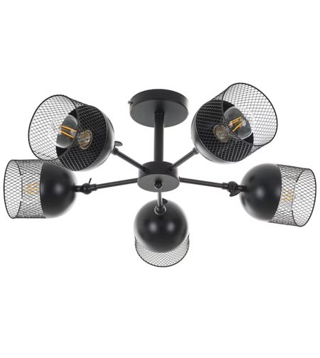 Модерен таванен полилей с 5 фасунги E27 – черен метал