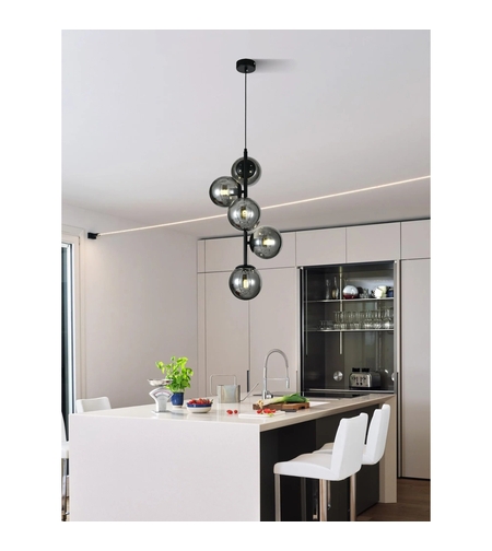 Модерен полилей 5 × E27 със стъклени тела – черен