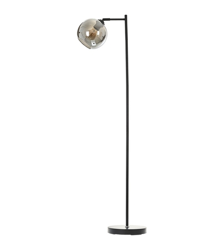 Модерен черен лампион – подова лампа с метална основа и стъклен абажур, 1xE27, с кабел и ключ